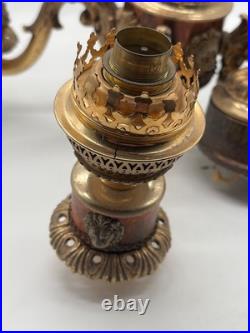 Lustre ancien bronze doré style Napoléon Iii à 3 bras décor rocaille XIXe siècle