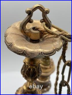 Lustre ancien bronze doré style Napoléon Iii à 3 bras décor rocaille XIXe siècle