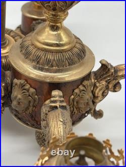 Lustre ancien bronze doré style Napoléon Iii à 3 bras décor rocaille XIXe siècle