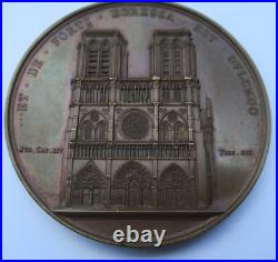 MEDAILLE FRANCAISE 1840 BRONZE NOTRE DAME DE PARIS HYACINTHE DE QUELEN 56 mm 89g