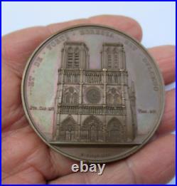 MEDAILLE FRANCAISE 1840 BRONZE NOTRE DAME DE PARIS HYACINTHE DE QUELEN 56 mm 89g