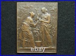 MEDAILLE PLAQUE BRONZE ART NOUVEAU DANIEL DUPUIS 1892 HORTICULTURE 62mm