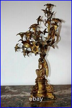 Magnifique candélabre d'église autel décor Ange bronze doré a l'or XIXe Siècle