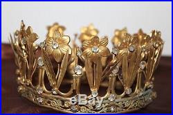 Magnifique couronne de Vierge métal doré & pierres blanches XIXe Siècle