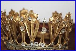 Magnifique couronne de Vierge métal doré & pierres blanches XIXe Siècle