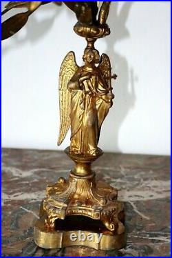 Magnifique paire candélabre d'église autel décor Anges bronze doré XIXe Siècle