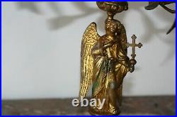 Magnifique paire candélabre d'église autel décor Anges bronze doré XIXe Siècle