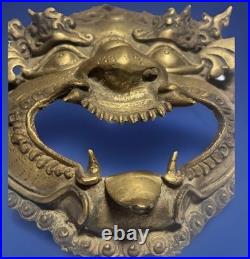 Masque chinois ancien en bronze doré Démon gardien XIXe / début XXe siècle