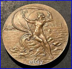 Médaille Art nouveau Femme nue à la voile Cercle de voile Paris L BOTTEE