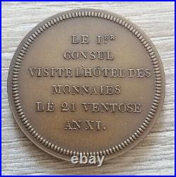 Médaille, Visite de Bonaparte à l'hôtel des Monnaies de Paris, refrappe 1803 Br