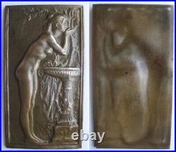 Médaille bronze, La Source ou Chloé à la vasque, femme Nue, par Daniel Dupuis