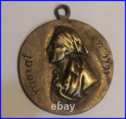 Médaille en Bronze Marat en 1793 rare, portrait de Jean-Paul Marat, révolution