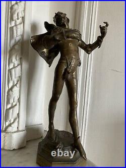 Mephistopheles Sculpture Bronze Ancienne Signee A. De Wever XIX Siecle