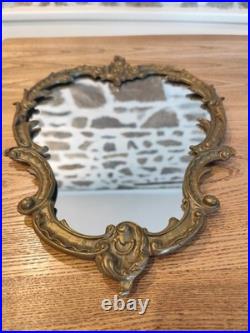 Miroir ancien mural en bronze massif style Rococo XIXe siècle 43 x 32 cm