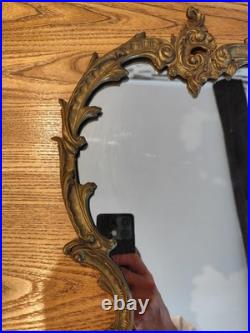 Miroir ancien mural en bronze massif style Rococo XIXe siècle 43 x 32 cm