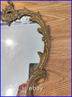 Miroir ancien mural en bronze massif style Rococo XIXe siècle 43 x 32 cm