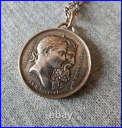 Napoléon Charlemagne alliance avec la Saxe 1806 médaille bronze +collier. 41mm