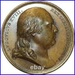 O5254 Rare Médaille Louis XVIII Exil Calais 1814 Andrieu Baron Desnoyers SPL