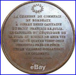 O5456 Rare Médaille Louis XVIII vaisseau hollandais colombus 1822 Desnoyers SUP