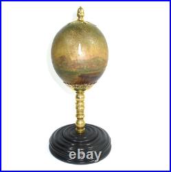 Objet D'Art Ouf D'Autruche Peint XIXe Siècle Bronze