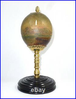 Objet D'Art Ouf D'Autruche Peint XIXe Siècle Bronze