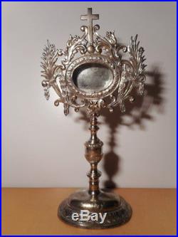 Ostensoir bronze argenté 19 th XIX siècle objet culte liturgique église croix