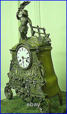 PENDULE BRONZE a fil uhr chasse sapeur clock kaminuhr antik french XIX e siecle