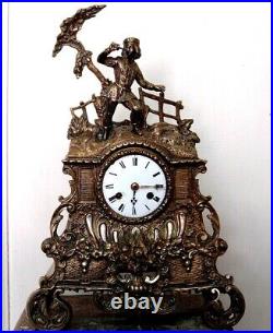 PENDULE BRONZE a fil uhr chasse sapeur clock kaminuhr antik french XIX e siecle