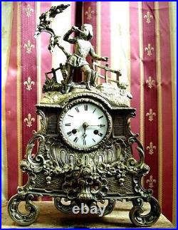 PENDULE BRONZE a fil uhr chasse sapeur clock kaminuhr antik french XIX e siecle