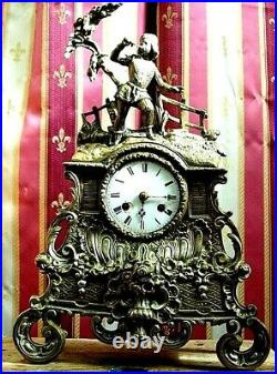 PENDULE BRONZE a fil uhr chasse sapeur clock klok antik french XIX e siecle