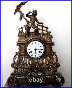 PENDULE BRONZE a fil uhr chasse sapeur clock klok antik french XIX e siecle