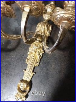 Paire Appliques Bronze Doré Style Louis XVI Trois Branches XIXe Siècle