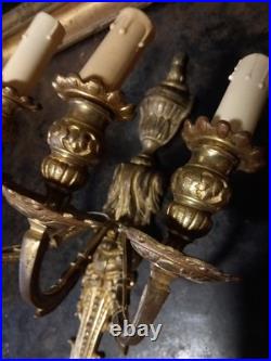 Paire Appliques Bronze Doré Style Louis XVI Trois Branches XIXe Siècle