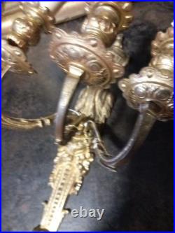 Paire Appliques Bronze Doré Style Louis XVI Trois Branches XIXe Siècle