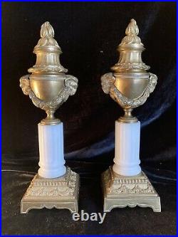 Paire Bougeoirs Cassolettes Bronze Dore Marbre Style Louis XVI XIX Siecle