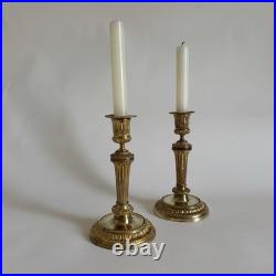 Paire Bougeoirs Flambeaux Bronze Doré Louis XVI Xviiie XIXe Siècle