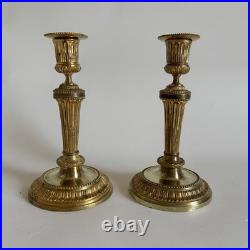 Paire Bougeoirs Flambeaux Bronze Doré Louis XVI Xviiie XIXe Siècle