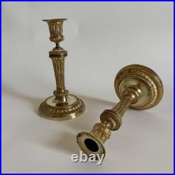 Paire Bougeoirs Flambeaux Bronze Doré Louis XVI Xviiie XIXe Siècle