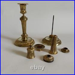 Paire Bougeoirs Flambeaux Bronze Doré Louis XVI Xviiie XIXe Siècle