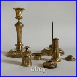 Paire Bougeoirs Flambeaux Bronze Doré Louis XVI Xviiie XIXe Siècle