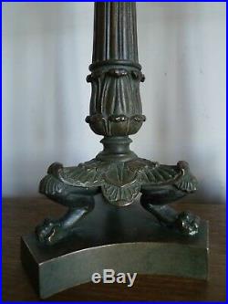 Paire Bougeoirs Flambeaux Bronze Pieds Griffes Epoque Napoleon III XIX Siecle