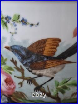 Paire Cache Pots Porcelaine Peinte XIX ème siècle Oiseaux Bois Bronze