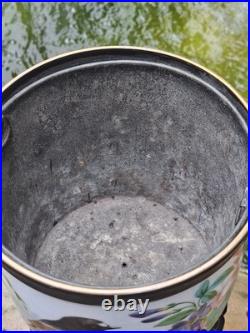 Paire Cache Pots Porcelaine Peinte XIX ème siècle Oiseaux Bois Bronze