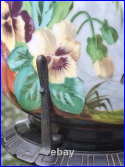 Paire Cache Pots Porcelaine Peinte XIX ème siècle Oiseaux Bois Bronze
