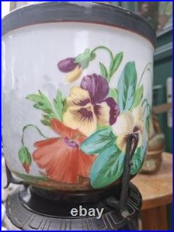 Paire Cache Pots Porcelaine Peinte XIX ème siècle Oiseaux Bois Bronze