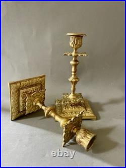 Paire De Bougeoirs En Bronze Doré XIX Ème Siècle Baroque
