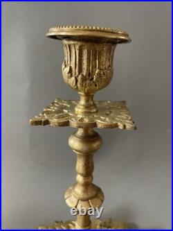 Paire De Bougeoirs En Bronze Doré XIX Ème Siècle Baroque