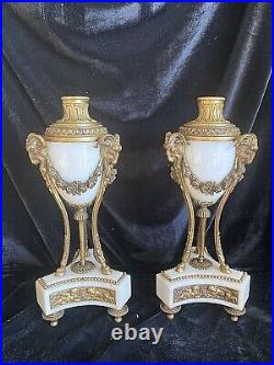 Paire De Cassolettes Formant Bougeoirs Bronze Marbre Style Louis XVI XIX Siecle