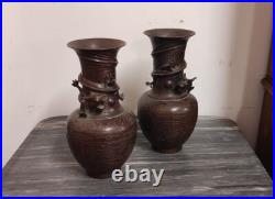 Paire De Vases En Bronze Avec Dragons Japon, XIXe Siècle