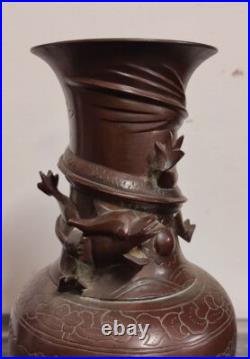 Paire De Vases En Bronze Avec Dragons Japon, XIXe Siècle